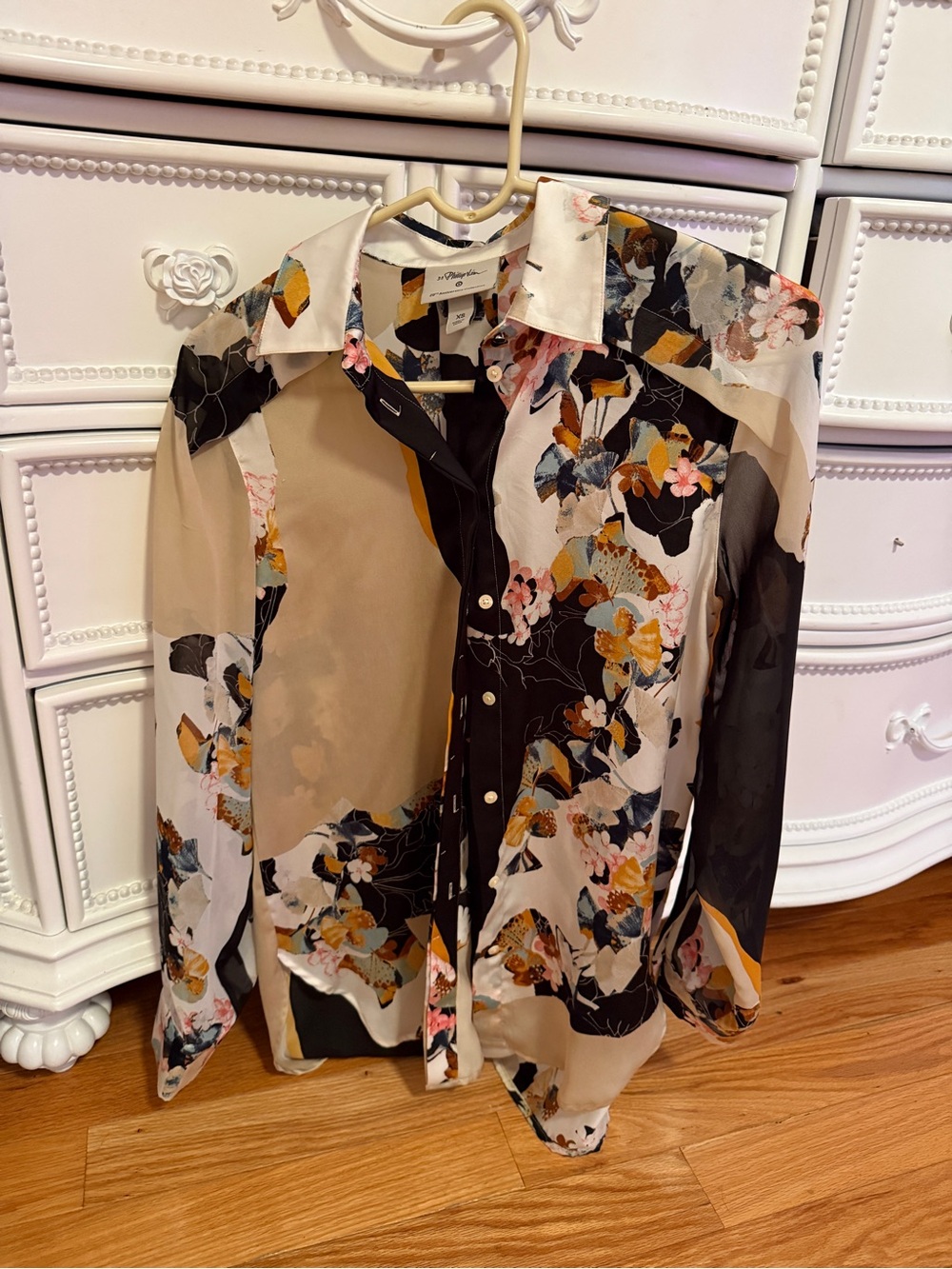 Floral Satin Button-Up Blouse - Neutral Floral